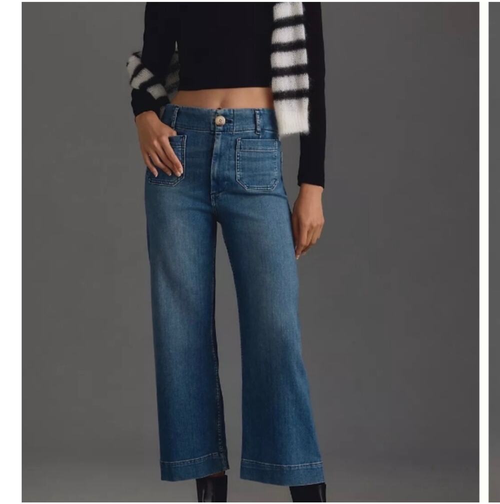 Anthropologie Maeve Jeans Womens 25 Blue Colette Crop Wide Leg Lyocell Denim
